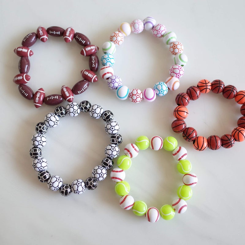 FOIBURELY 15 Styles Sports Beads Football Baseball Basketball Tennis Volleyball Soccer with 1 Roll of Elastic Rope and a Plastic Box for DIY Bracelet Necklace Making - Image 5